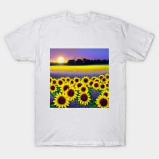 Sunflowers and Lavenders in Sunset T-Shirt